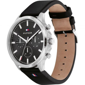 Profile view of Tommy Hilfiger Larson showing case thickness and stripe detail on strap