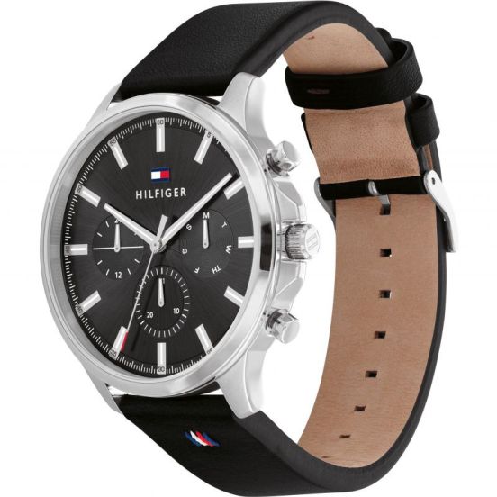 Profile view of Tommy Hilfiger Larson showing case thickness and stripe detail on strap