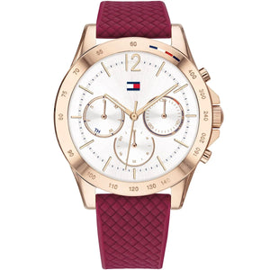 Tommy Hilfiger Lori 1782200 women's watch rose gold case berry pink rubber strap white dial