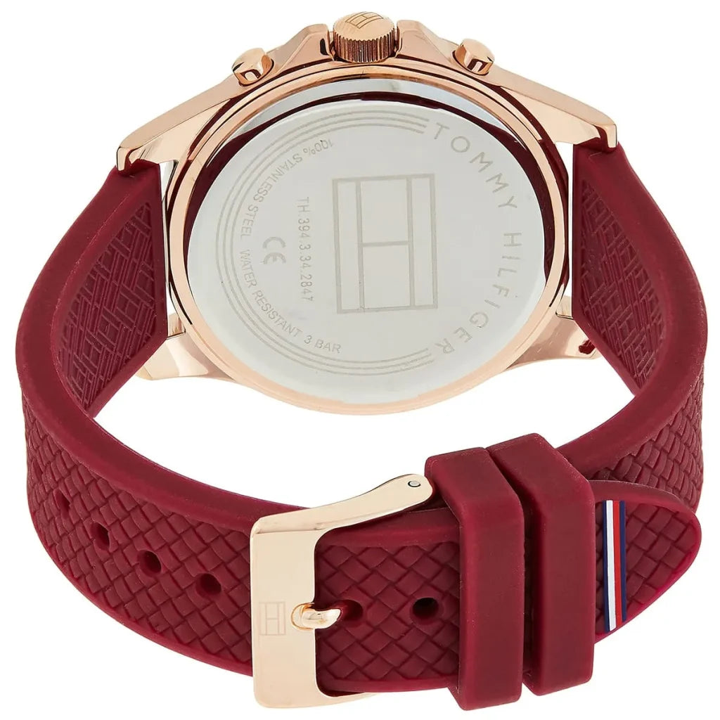 Right side view of Tommy Hilfiger 1782200 showing rose gold-tone stainless steel case