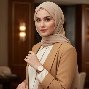 Woman wearing elegant Tommy Hilfiger Lori 1782224 rose gold watch