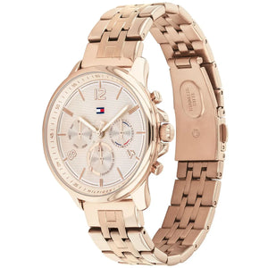 Right side view of Tommy Hilfiger 1782224 showing rose gold stainless steel case