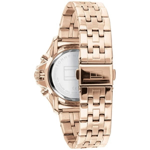 Profile view of Tommy Hilfiger Lori showing case thickness and rose gold bracelet