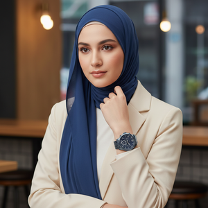 Woman wearing elegant navy blue Tommy Hilfiger Lori 1782227 watch