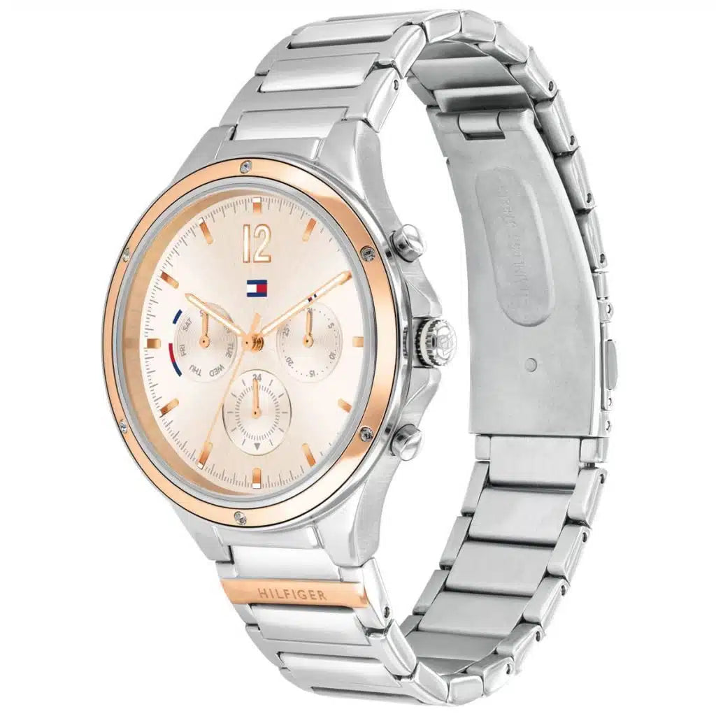 Right side view of Tommy Hilfiger 1782279 showing two-tone stainless steel case