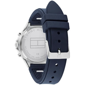 Profile view of Tommy Hilfiger Lori showing case thickness and navy rubber strap