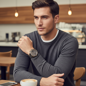 Man wearing bold Tommy Hilfiger Mason 1791792 watch with gray rubber strap