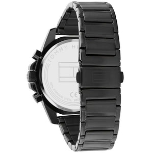 Angled shot highlighting the black stainless steel bracelet of Tommy Hilfiger 1791935