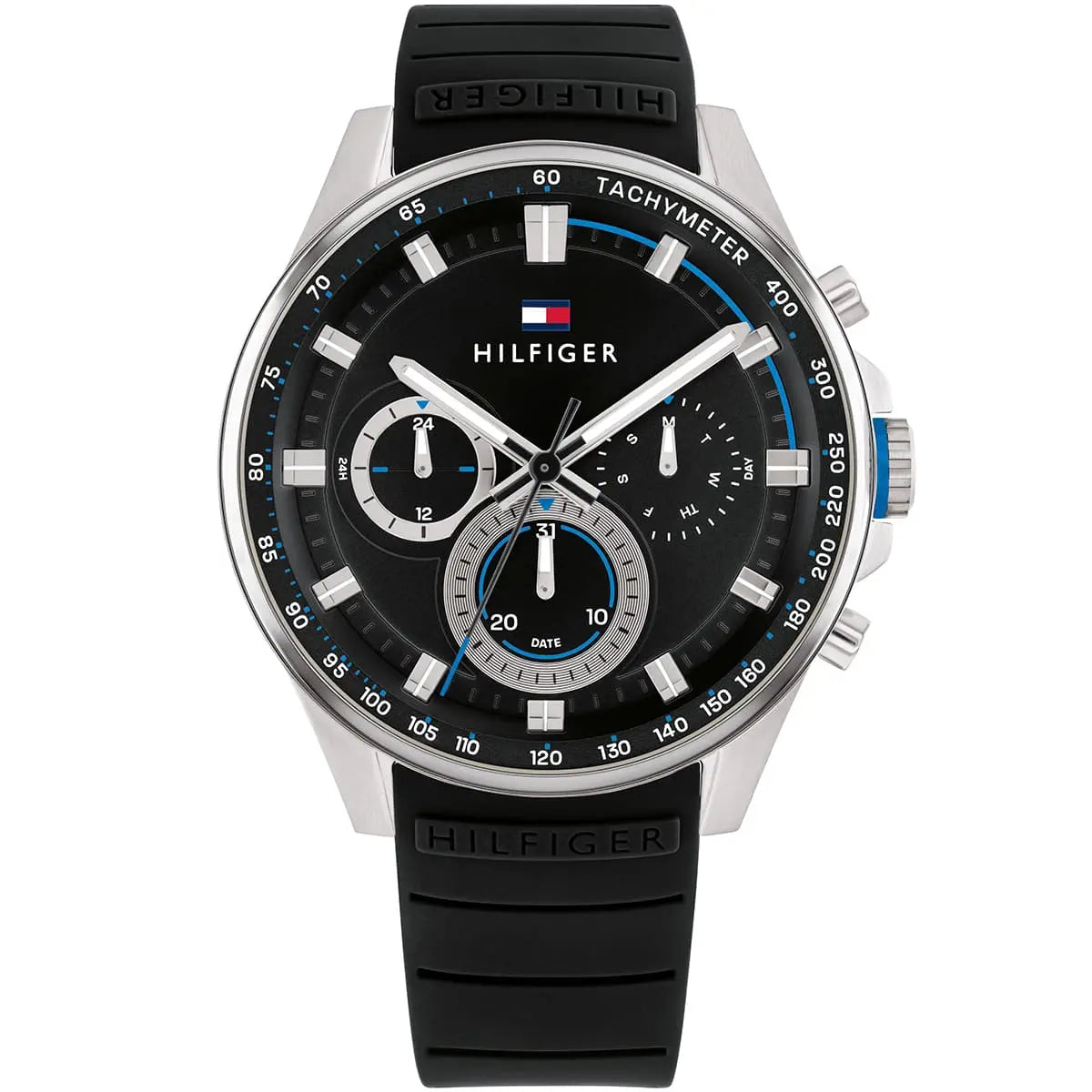 Tommy Hilfiger Max 1791971 men's watch silver case black rubber strap black dial