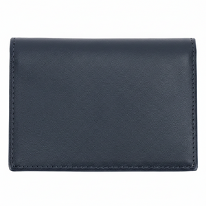 Rear view of the Tommy Hilfiger navy blue genuine leather card case wallet showing the high-quality stitching and smooth leather texture