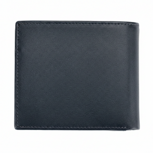 Rear perspective of the Tommy Hilfiger navy blue genuine leather wallet showing the uniform smooth finish and high-quality durable edge stitching