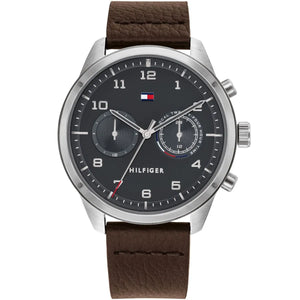 Tommy Hilfiger Patrick 1791785 men's watch silver case brown leather strap dark gray dial