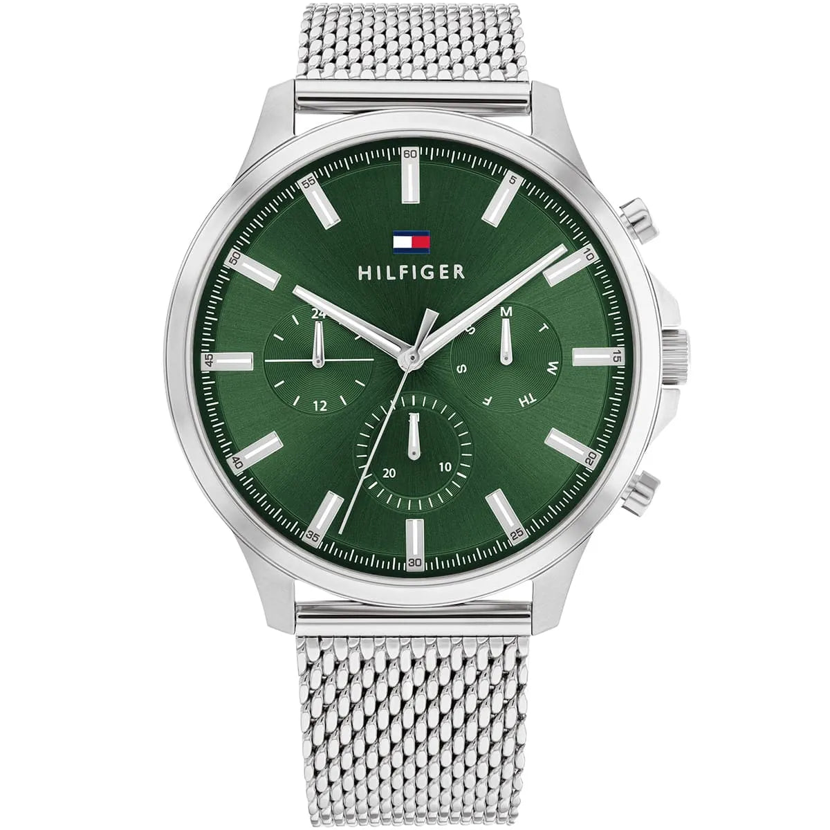 Tommy Hilfiger Ryder 1710499 men's watch silver case silver mesh bracelet green dial