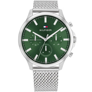 Tommy Hilfiger Ryder 1710499 men's watch silver case silver mesh bracelet green dial