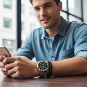 Man wearing contemporary Tommy Hilfiger Ryder 1710499 watch with silver mesh bracelet