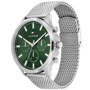 Profile view of Tommy Hilfiger Ryder showing case thickness and mesh bracelet