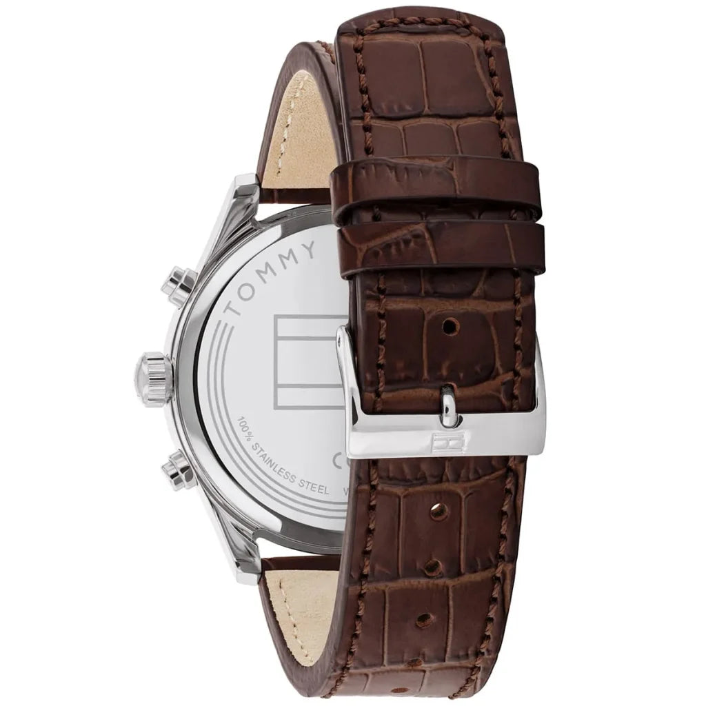Right side view of Tommy Hilfiger 1710422 showing silver stainless steel case