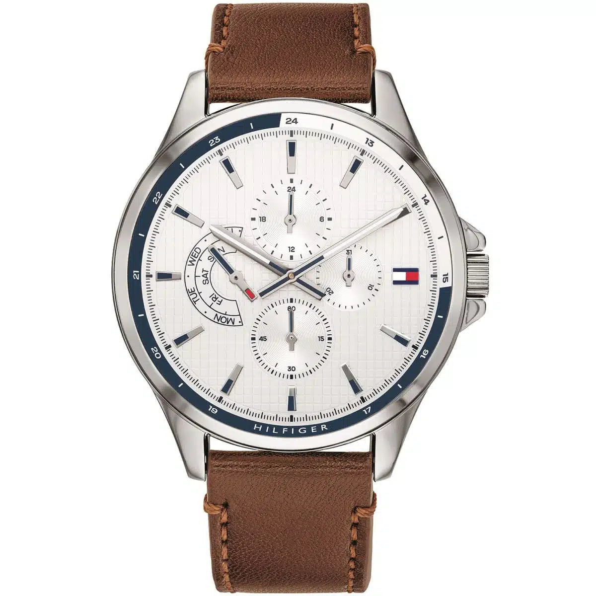 Tommy Hilfiger Shawn 1791614 men's watch silver case brown leather strap white dial