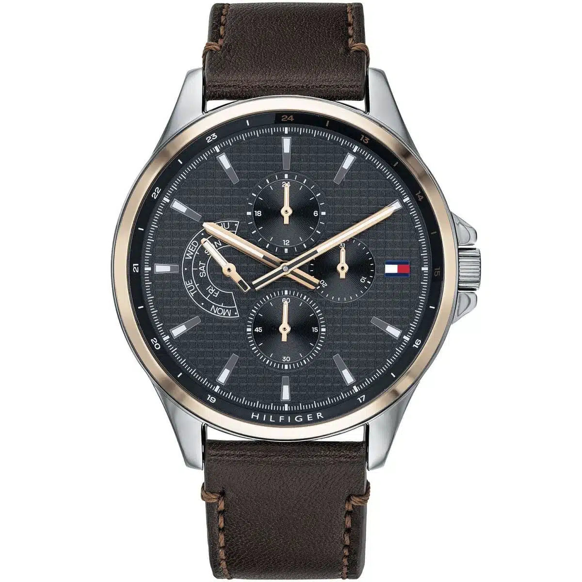 Tommy Hilfiger Shawn 1791615 men's watch silver case dark brown leather strap black dial