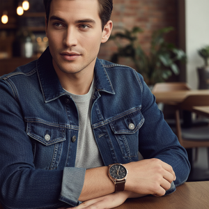 Man wearing elegant Tommy Hilfiger Shawn 1791615 watch with brown leather strap