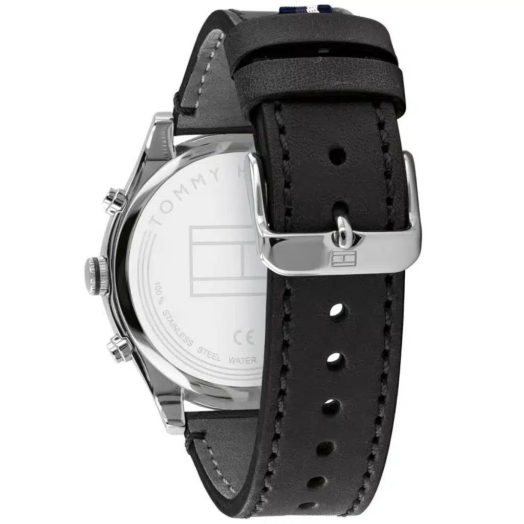 Profile view of Tommy Hilfiger Shawn showing case thickness and blue strap