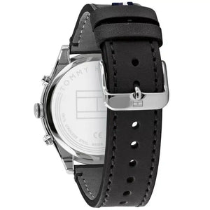 Profile view of Tommy Hilfiger Shawn showing case thickness and blue strap