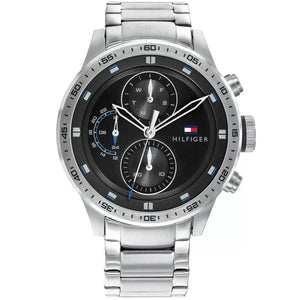 Tommy Hilfiger Shawn 1791805 men's watch silver stainless steel bracelet black dial