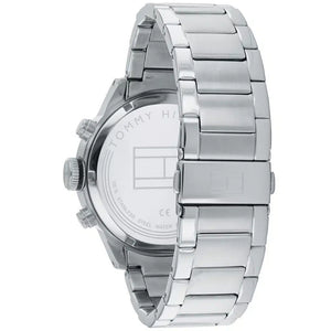 Profile view of Tommy Hilfiger Shawn showing case thickness and triple-link bracelet