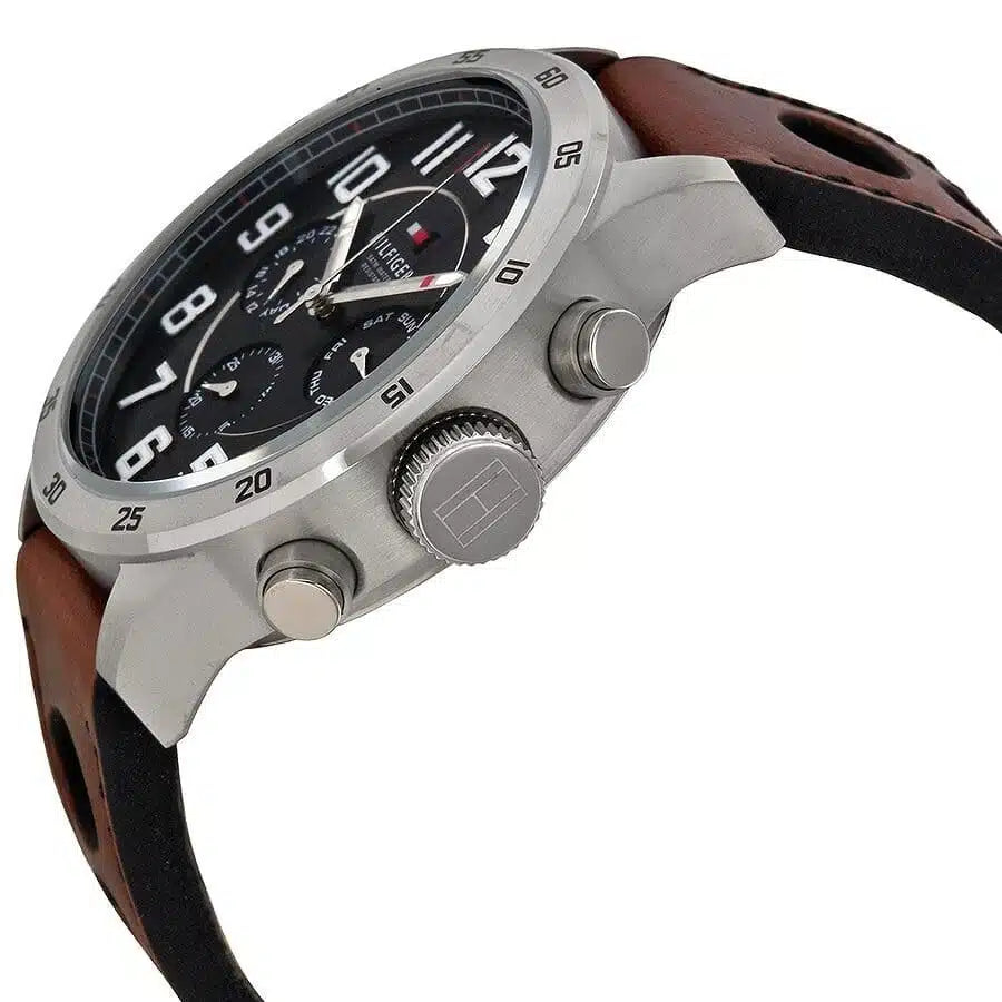 Right side view of Tommy Hilfiger 1791049 showing silver stainless steel case and buttons