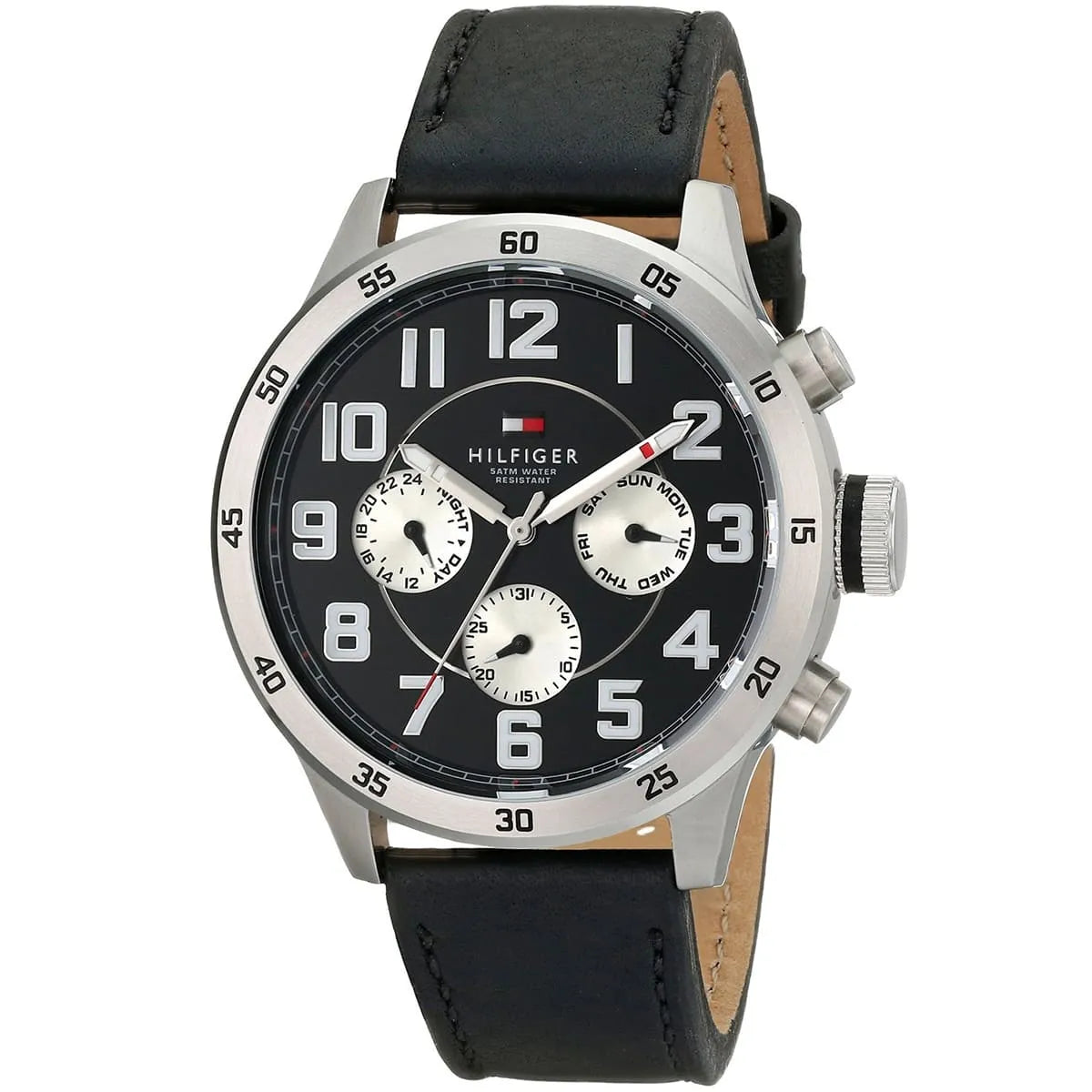 Tommy Hilfiger Trent 1791050 men's watch silver case black leather strap black dial