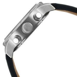 Profile view of Tommy Hilfiger Trent showing thick case design and leather strap