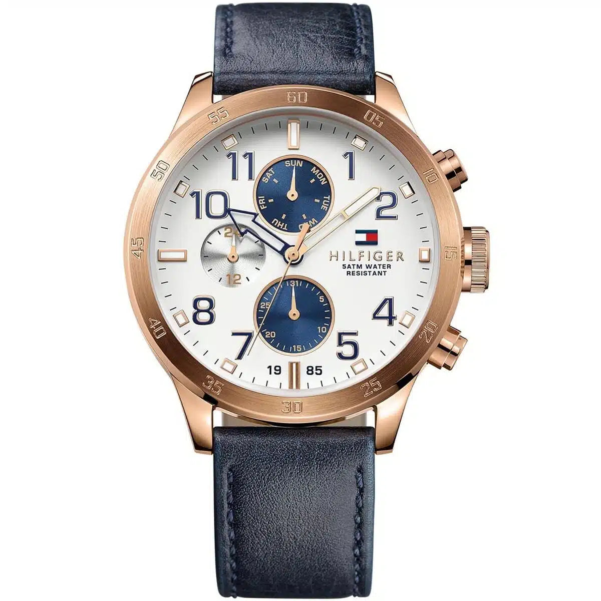 Tommy Hilfiger Trent 1791139 men's watch rose gold case navy blue leather strap