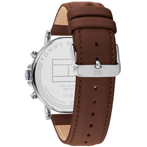 Profile view of Tommy Hilfiger Tyson showing case thickness and brown leather strap