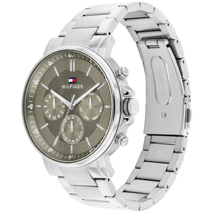 Right side view of Tommy Hilfiger 1710587 showing silver stainless steel case