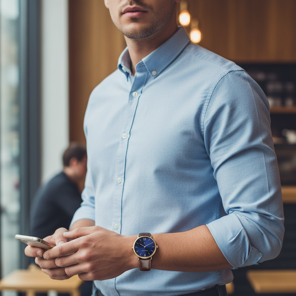 Man wearing elegant Tommy Hilfiger Ultra Slim 1710354 watch with brown leather strap