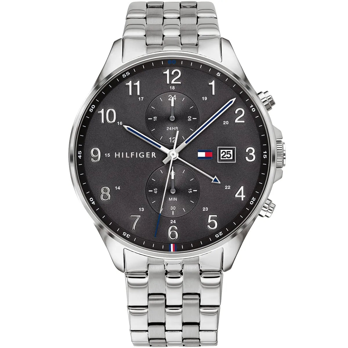 Tommy Hilfiger West 1791707 men's watch silver stainless steel bracelet dark grey dial