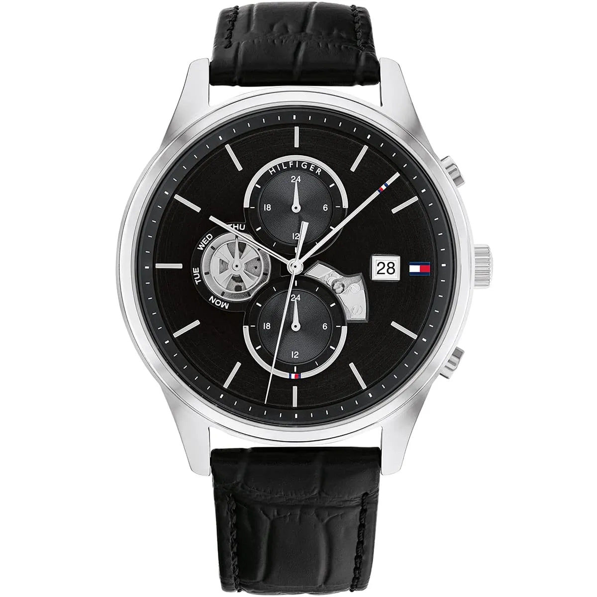 Tommy Hilfiger Weston 1710502 men's watch silver case black leather black dial