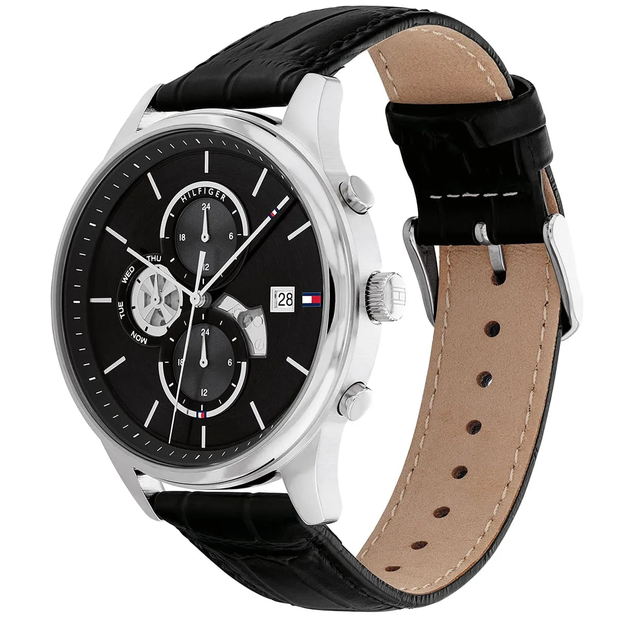 Right side view of Tommy Hilfiger 1710502 showing silver stainless steel case