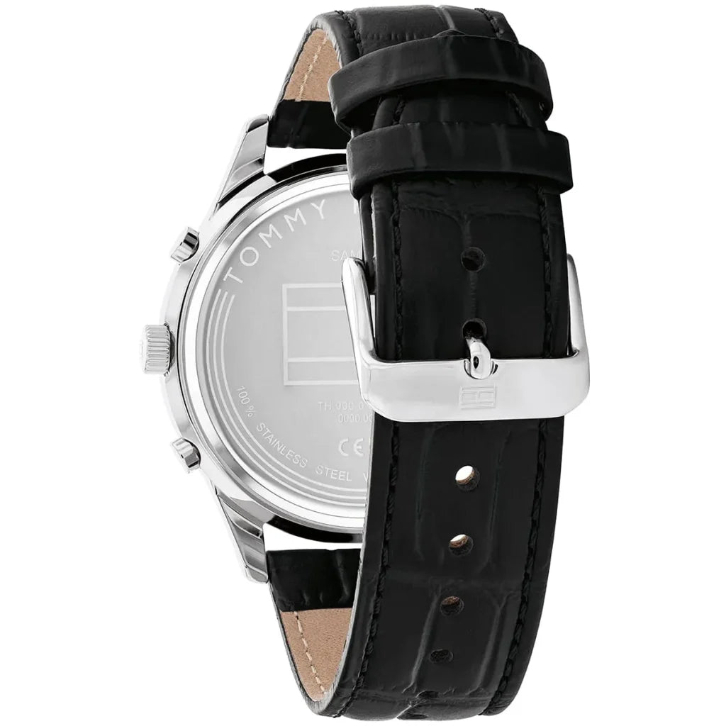 Profile view of Tommy Hilfiger Weston showing case thickness and leather strap