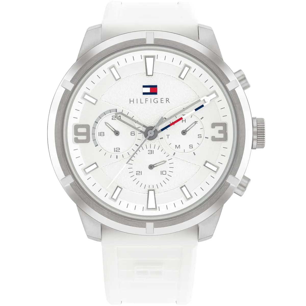 Tommy Hilfiger Wild 1792072 men's watch silver case white rubber strap white dial