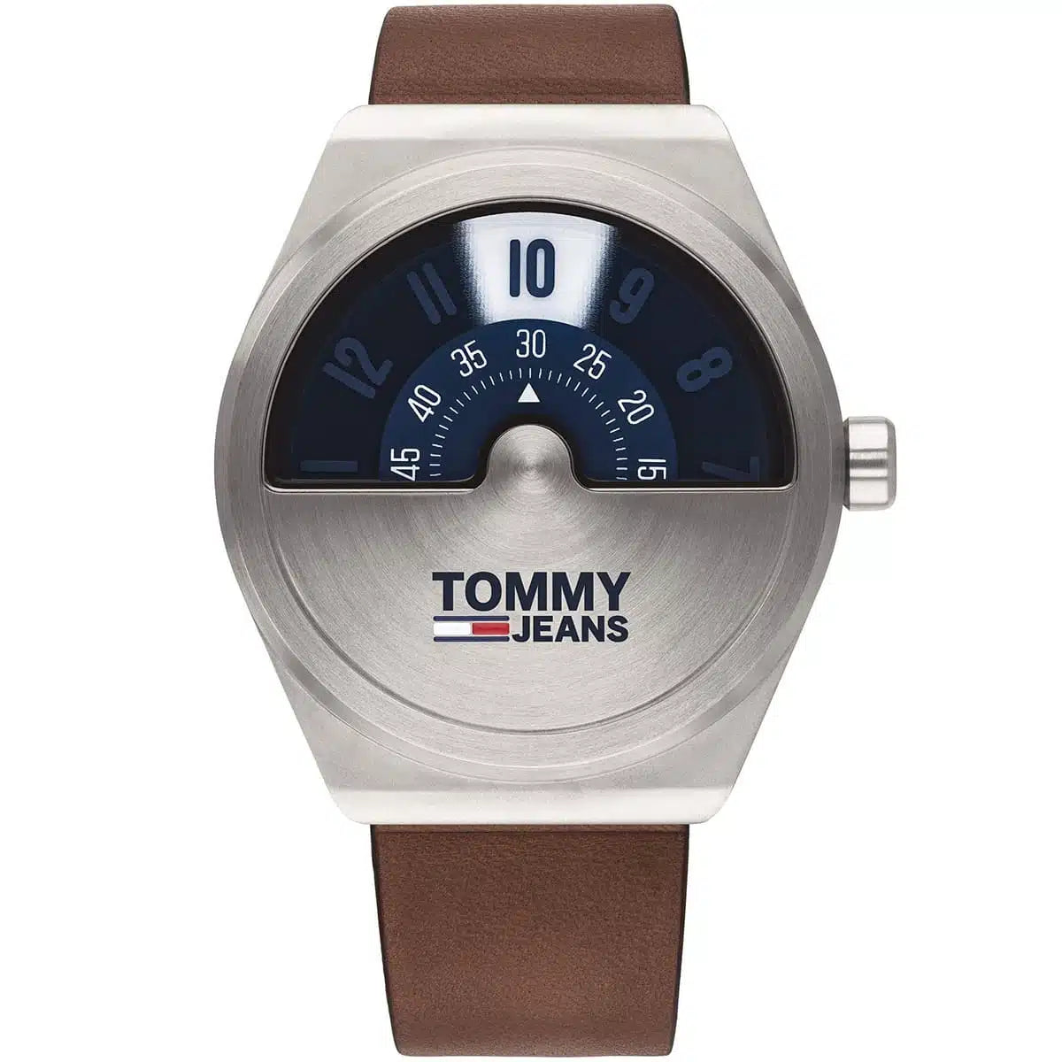 Tommy Jeans Monogram Pop 1791772 men's watch matte silver case brown leather strap