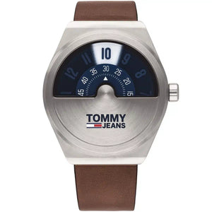Tommy Jeans Monogram Pop 1791772 men's watch matte silver case brown leather strap