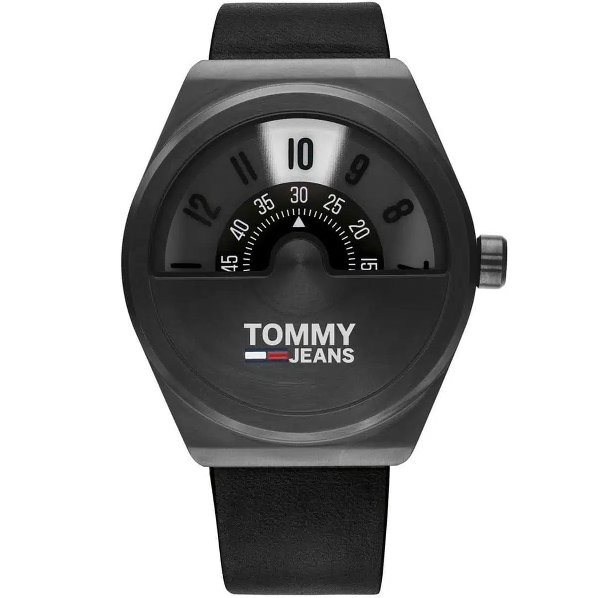 Tommy Jeans Monogram Pop 1791773 men's watch gunmetal case black leather strap