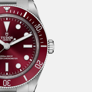 Tudor Black Bay 58 M7939A1A0RU-0002 men's automatic dive watch, 39mm stainless steel case, burgundy dial, steel bracelet – dial close-up