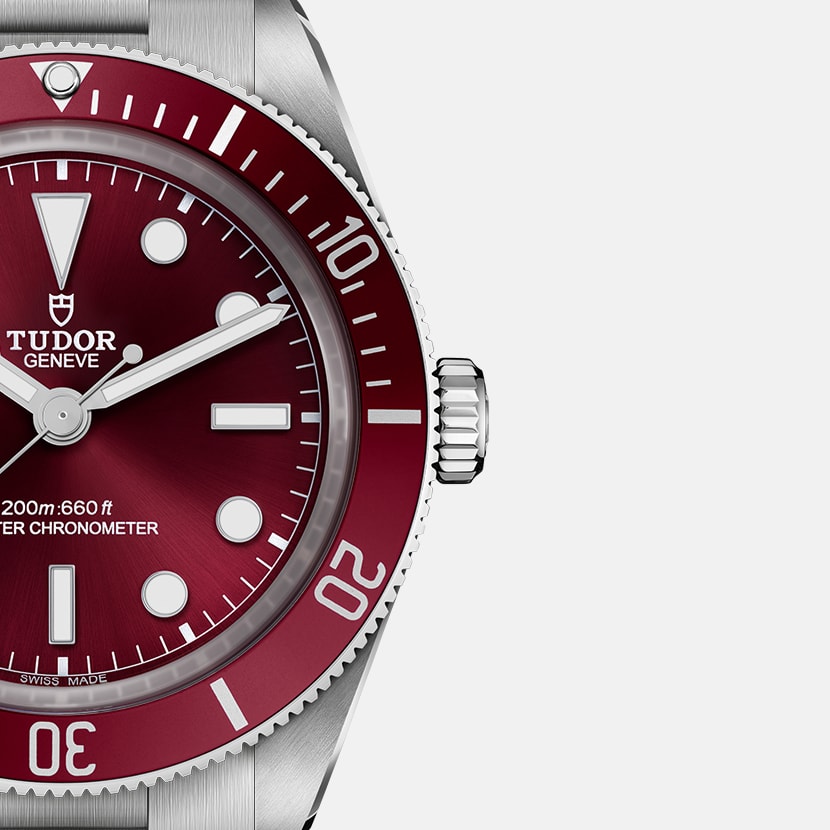 Tudor Black Bay 58 M7939A1A0RU-0002 men's automatic dive watch, 39mm stainless steel case, burgundy dial, steel bracelet – dial close-up
