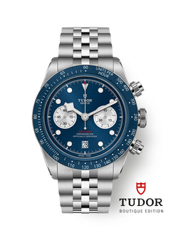 Tudor Black Bay Chrono M79360B-0002 men's chronograph watch, 41mm stainless steel case, blue dial, steel bracelet – front view