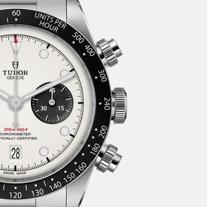 Tudor Black Bay Chrono M79360N-0012 men's chronograph watch, 41mm stainless steel case, white panda dial, steel bracelet – dial close-up