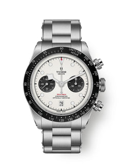 Tudor Black Bay Chrono M79360N-0012 men's chronograph watch, 41mm stainless steel case, white panda dial, steel bracelet – front view