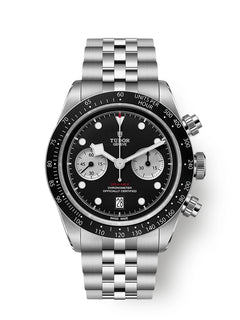 Tudor Black Bay Chrono M79360N-0013 men's chronograph watch, 41mm stainless steel case, black dial, steel bracelet – front view