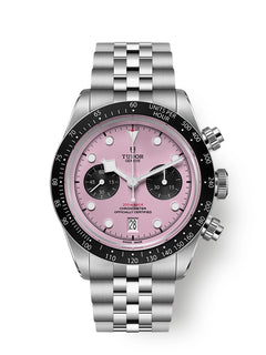 Tudor Black Bay Chrono M79360N-0019 men's chronograph watch, 41mm stainless steel case, pink dial, steel bracelet – front view